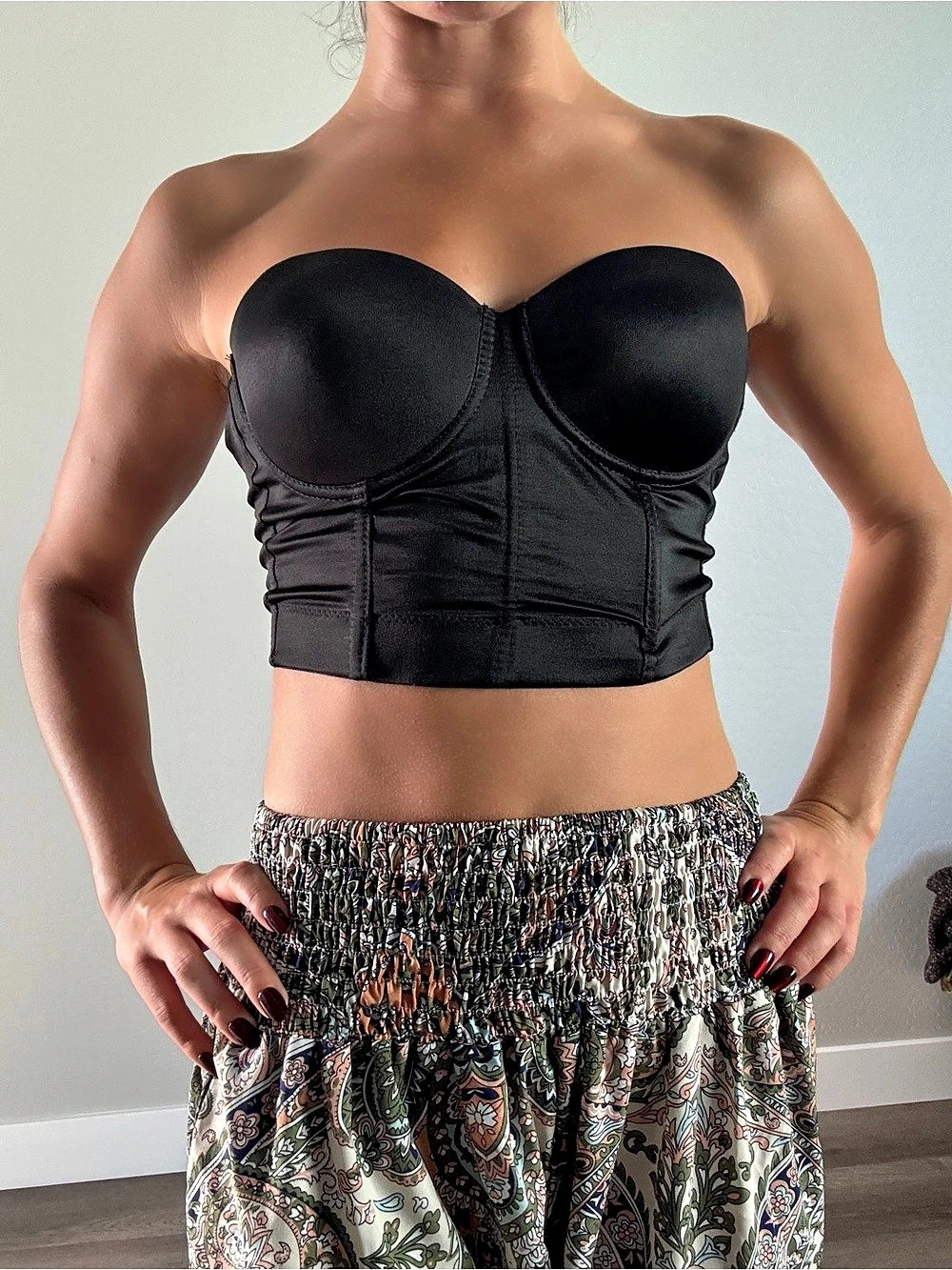 Black Bustier Crop Top Removable Straps Like New